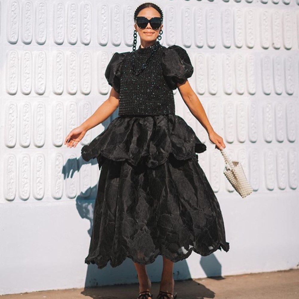 Sister Jane Black Embellished Top And Jacquard Tiered Skirt